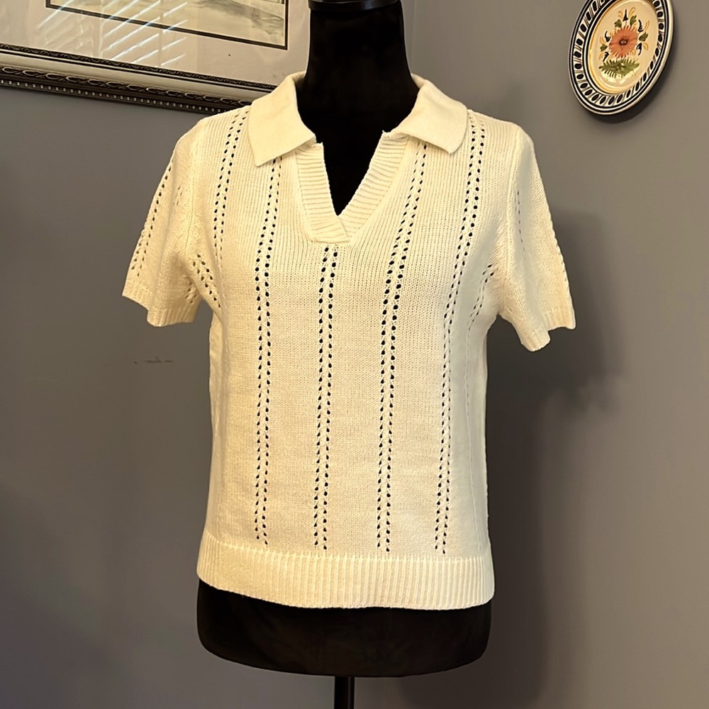 Collared open weave sweater